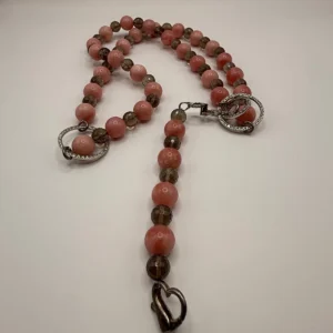 Coral-Pink Bead & Smoky Quartz Artisan Necklace