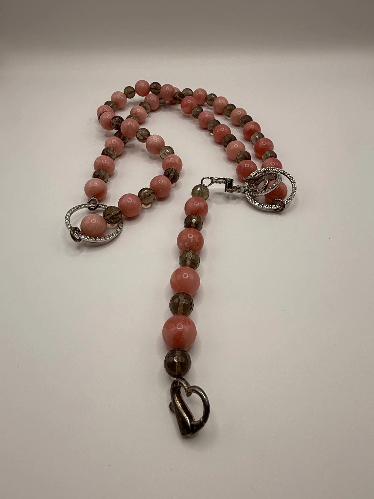 Coral-Pink Bead & Smoky Quartz Artisan Necklace