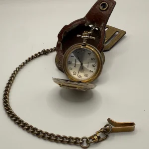 Remington Quartz Pocket Watch with Chain & Leather Belt Pouch