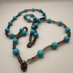 Turquoise Bead & Smoky Crystal Necklace