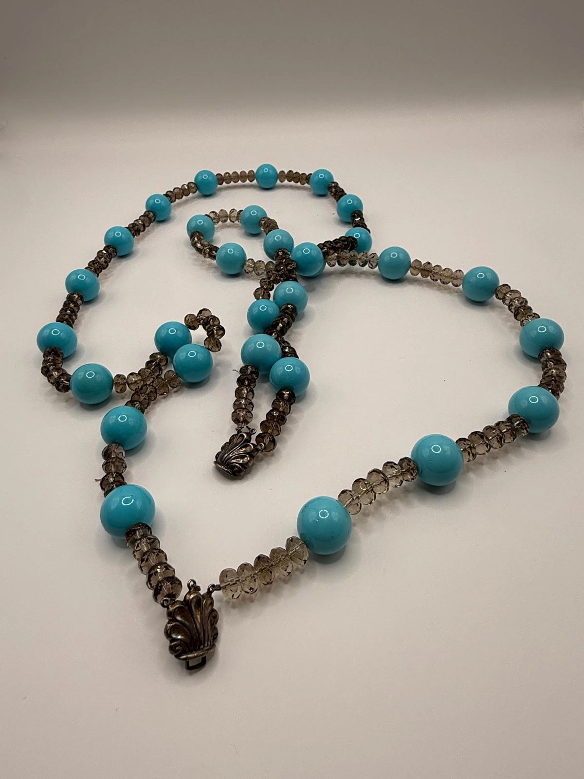 Turquoise Bead & Smoky Crystal Necklace